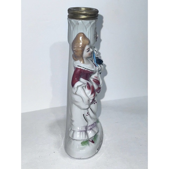 Vintage Porcelain Oil Lamp Base Colonial Victorian Couple Occupied Japan - Picture 2 of 8